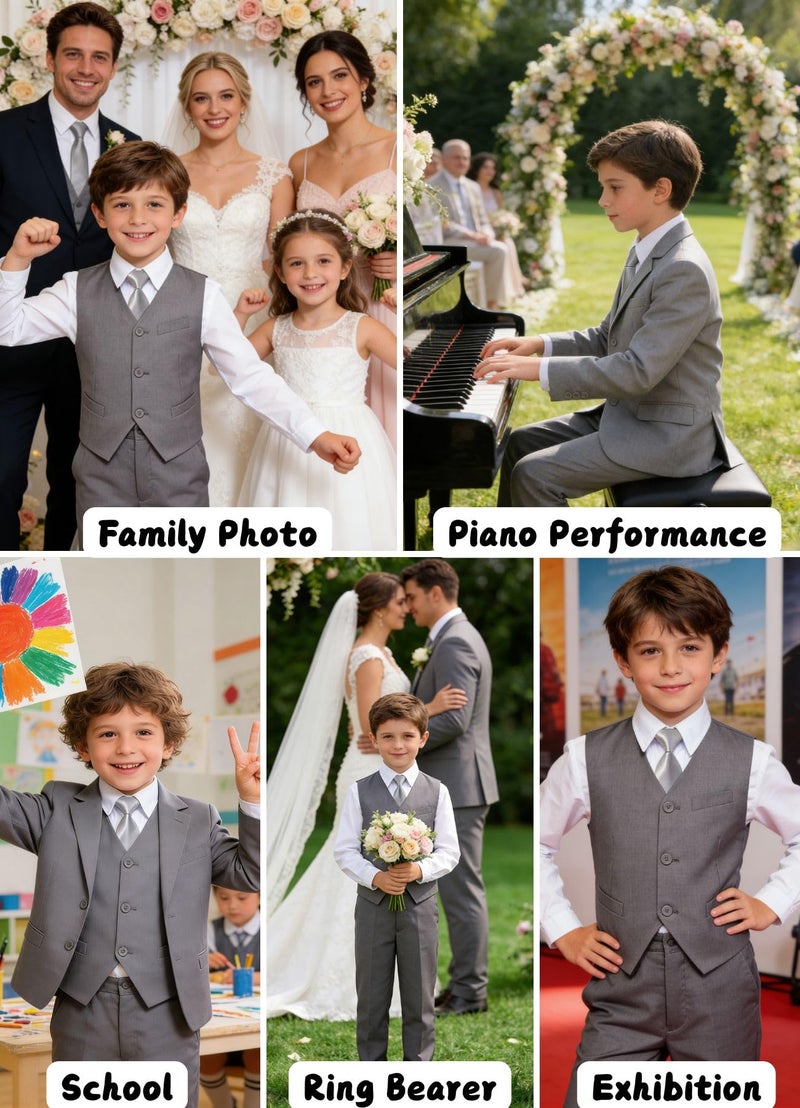 Visaccy Boys Suit Size 14 Toddler Wedding Outfit Boy Ring Bearer Dress Clothes Kids Tuxedo Gray - Image 5